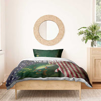 Musky Fishing Design Bedding Set with American Flag Background and Custom Name Print - Wonder Print Shop