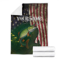 Musky Fishing Design Blanket with American Flag Background and Custom Name Print - Wonder Print Shop