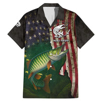 Musky Fishing Design Family Matching Mermaid Dress and Hawaiian Shirt with American Flag Background and Custom Name Print - Wonder Print Shop