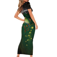 Musky Fishing Design Family Matching Short Sleeve Bodycon Dress and Hawaiian Shirt with American Flag Background and Custom Name Print - Wonder Print Shop