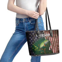 Musky Fishing Design Leather Tote Bag with American Flag Background and Custom Name Print - Wonder Print Shop