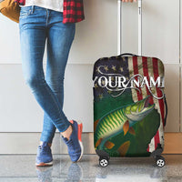 Musky Fishing Design Luggage Cover with American Flag Background and Custom Name Print - Wonder Print Shop