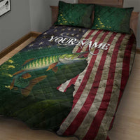 Musky Fishing Design Quilt Bed Set with American Flag Background and Custom Name Print - Wonder Print Shop