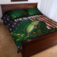 Musky Fishing Design Quilt Bed Set with American Flag Background and Custom Name Print - Wonder Print Shop