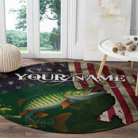 Musky Fishing Design Round Carpet with American Flag Background and Custom Name Print - Wonder Print Shop