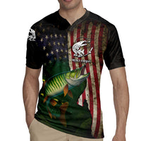 Musky Fishing Design Rugby Jersey with American Flag Background and Custom Name Print - Wonder Print Shop