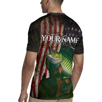 Musky Fishing Design Rugby Jersey with American Flag Background and Custom Name Print - Wonder Print Shop