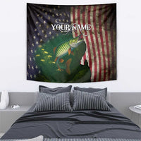 Musky Fishing Design Tapestry with American Flag Background and Custom Name Print - Wonder Print Shop