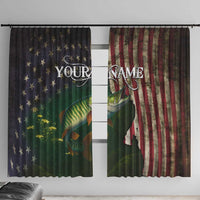 Musky Fishing Design Window Curtain with American Flag Background and Custom Name Print - Wonder Print Shop