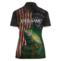 Musky Fishing Design Women Polo Shirt with American Flag Background and Custom Name Print - Wonder Print Shop