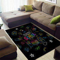 Back To School New Year New Chapter Area Rug Colorful Neon Chalkboard Doodle School Supplies