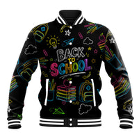 Back To School New Year New Chapter Baseball Jacket Colorful Neon Chalkboard Doodle School Supplies