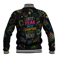 Back To School New Year New Chapter Baseball Jacket Colorful Neon Chalkboard Doodle School Supplies
