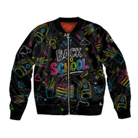 Back To School New Year New Chapter Bomber Jacket Colorful Neon Chalkboard Doodle School Supplies