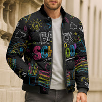 Back To School New Year New Chapter Bomber Puffer Jacket Colorful Neon Chalkboard Doodle School Supplies