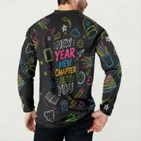 Back To School New Year New Chapter Button Sweatshirt Colorful Neon Chalkboard Doodle School Supplies