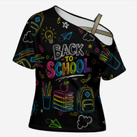 Back To School New Year New Chapter Cross Shoulder Shirt Colorful Neon Chalkboard Doodle School Supplies