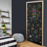 Back To School New Year New Chapter Door Cover Colorful Neon Chalkboard Doodle School Supplies