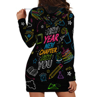 Back To School New Year New Chapter Hoodie Dress Colorful Neon Chalkboard Doodle School Supplies