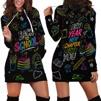 Back To School New Year New Chapter Hoodie Dress Colorful Neon Chalkboard Doodle School Supplies
