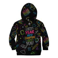 Back To School New Year New Chapter Kid Hoodie Colorful Neon Chalkboard Doodle School Supplies