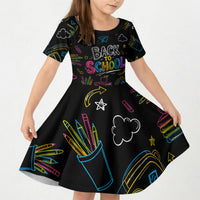 Back To School New Year New Chapter Kid Short Sleeve Dress Colorful Neon Chalkboard Doodle School Supplies