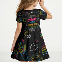 Back To School New Year New Chapter Kid Short Sleeve Dress Colorful Neon Chalkboard Doodle School Supplies