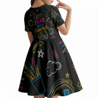Back To School New Year New Chapter Kid Short Sleeve Dress Colorful Neon Chalkboard Doodle School Supplies