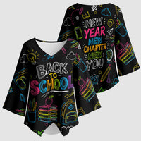 Back To School New Year New Chapter Kimono Sleeve Blouse Colorful Neon Chalkboard Doodle School Supplies