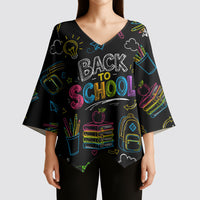 Back To School New Year New Chapter Kimono Sleeve Blouse Colorful Neon Chalkboard Doodle School Supplies