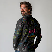 Back To School New Year New Chapter Long Sleeve Polo Shirt Colorful Neon Chalkboard Doodle School Supplies