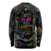 Back To School New Year New Chapter Long Sleeve Shirt Colorful Neon Chalkboard Doodle School Supplies