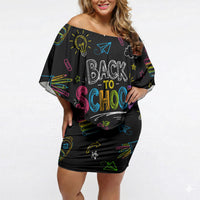 Back To School New Year New Chapter Off Shoulder Short Dress Colorful Neon Chalkboard Doodle School Supplies
