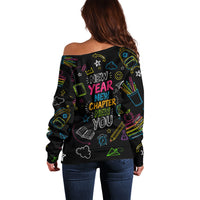 Back To School New Year New Chapter Off Shoulder Sweater Colorful Neon Chalkboard Doodle School Supplies