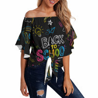 Back To School New Year New Chapter Off Shoulder Wrap Waist Top Colorful Neon Chalkboard Doodle School Supplies