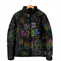 Back To School New Year New Chapter Padded Jacket Colorful Neon Chalkboard Doodle School Supplies