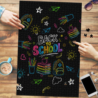 Back To School New Year New Chapter Puzzle Colorful Neon Chalkboard Doodle School Supplies