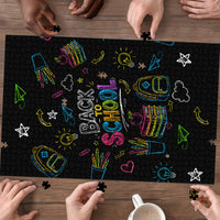 Back To School New Year New Chapter Puzzle Colorful Neon Chalkboard Doodle School Supplies