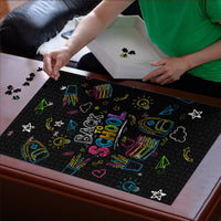 Back To School New Year New Chapter Puzzle Colorful Neon Chalkboard Doodle School Supplies