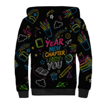 Back To School New Year New Chapter Sherpa Hoodie Colorful Neon Chalkboard Doodle School Supplies