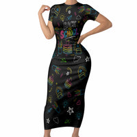 Back To School New Year New Chapter Short Sleeve Bodycon Dress Colorful Neon Chalkboard Doodle School Supplies