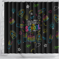 Back To School New Year New Chapter Shower Curtain Colorful Neon Chalkboard Doodle School Supplies