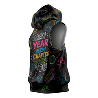 Back To School New Year New Chapter Sleeveless Hoodie Colorful Neon Chalkboard Doodle School Supplies