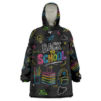 Back To School New Year New Chapter Wearable Blanket Hoodie Colorful Neon Chalkboard Doodle School Supplies