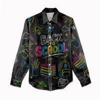 Back To School New Year New Chapter Women Casual Shirt Colorful Neon Chalkboard Doodle School Supplies
