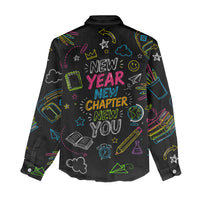 Back To School New Year New Chapter Women Casual Shirt Colorful Neon Chalkboard Doodle School Supplies