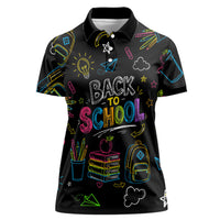 Back To School New Year New Chapter Women Polo Shirt Colorful Neon Chalkboard Doodle School Supplies
