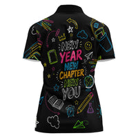 Back To School New Year New Chapter Women Polo Shirt Colorful Neon Chalkboard Doodle School Supplies