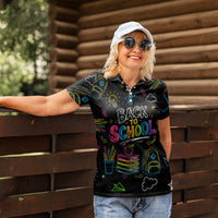 Back To School New Year New Chapter Women Polo Shirt Colorful Neon Chalkboard Doodle School Supplies