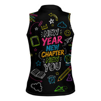 Back To School New Year New Chapter Women Sleeveless Polo Shirt Colorful Neon Chalkboard Doodle School Supplies